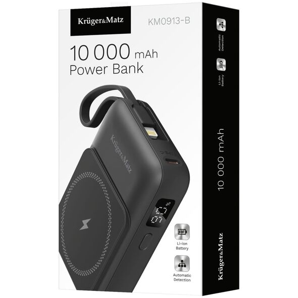 POWER BANK indukcyjny Kruger&amp|Matz 10000 mAh Mag Safe z kablem czarny