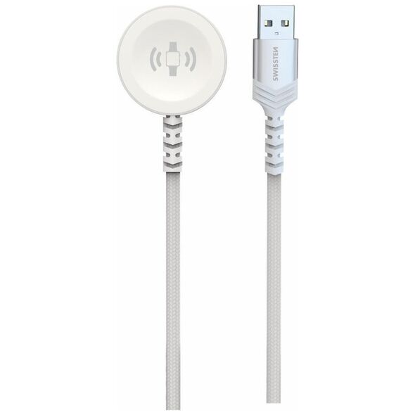 Adapter AV Swissten Braided Wireless Magnetic Charger For Apple Watch Metal, USB-A 1.2 M White