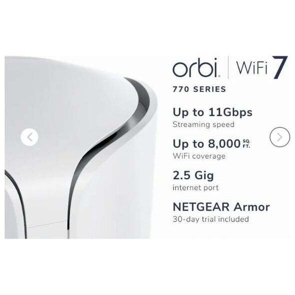 NETGEAR Orbi 770 Trójpasmowy (2,4 GHz / 5 GHz / 6 GHz) Wi-Fi 7 (802.11be) Biały 7 Wewnętrzne