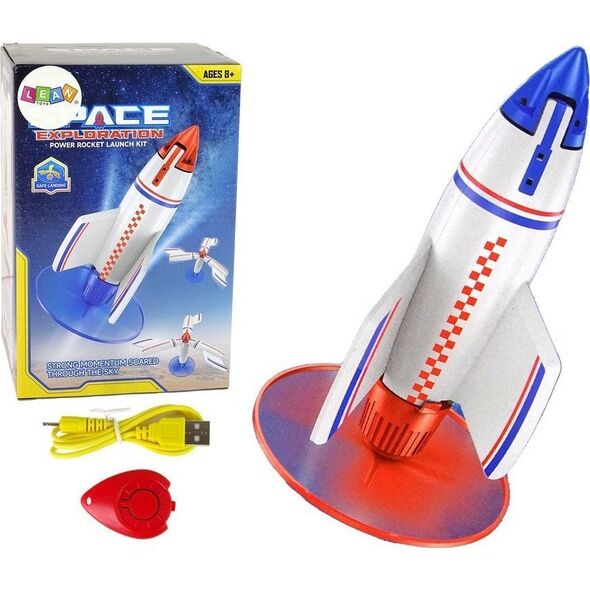 LeanToys Rakieta Wyrzutnia Latająca Ładowarka Biała 21 cm