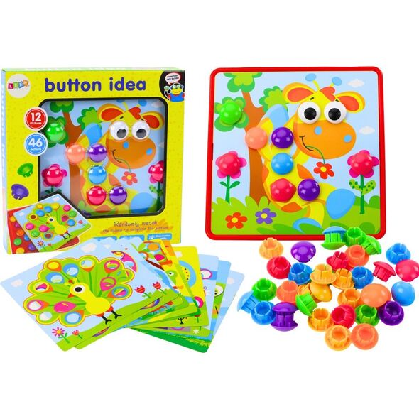 LeanToys Puzzle Obrazkowe Kolorowe Przyciski Do Uzupełniania 12 Obrazków