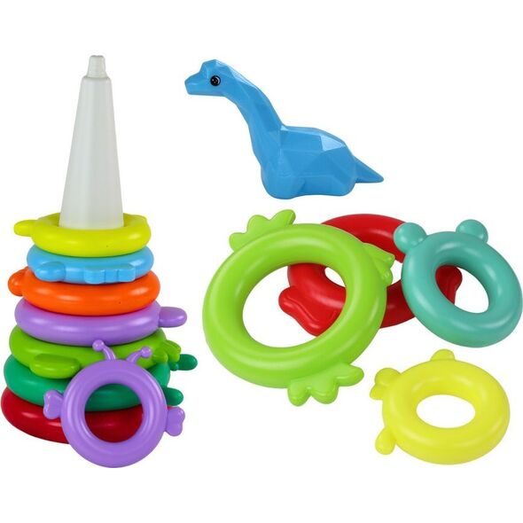 LeanToys Piramidka Żyrafa Układanka 13 Kółek Kolorowa 43cm x 18cm x 18cm