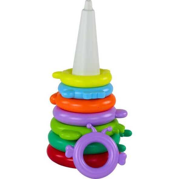 LeanToys Piramidka Żyrafa Układanka 13 Kółek Kolorowa 43cm x 18cm x 18cm