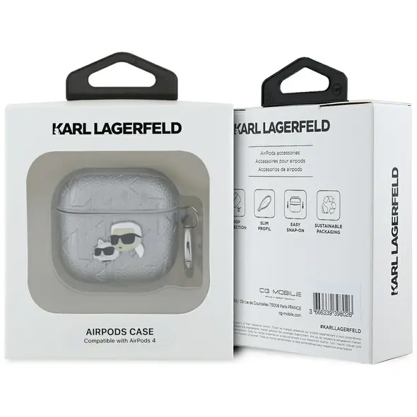 Karl Lagerfeld Monogram Karl & Choupette Head Apple AirPods 4 silver