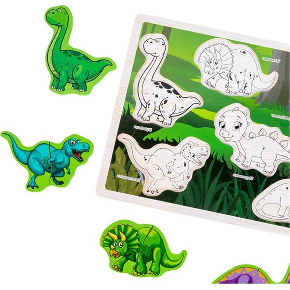 Układanka Drewniana Dinozaury Puzzle Kształty Plansza 12El