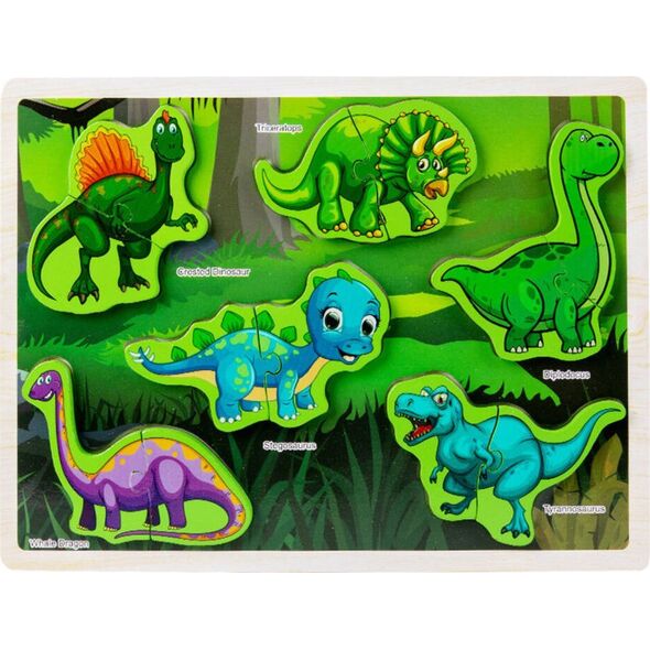 Układanka Drewniana Dinozaury Puzzle Kształty Plansza 12El