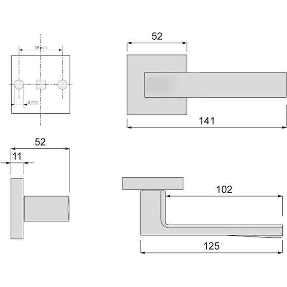 Door handle IMOLA, K-1431-13, G8, steel color.