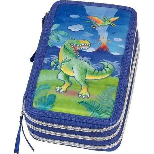 Piórnik trzykomorowy z wyposażeniem Dinosaur