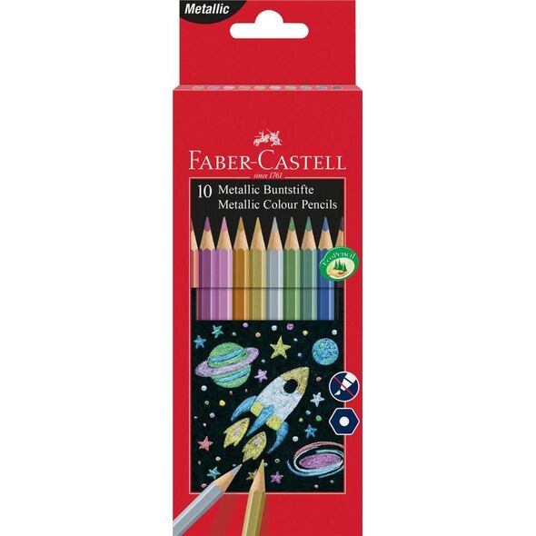 Faber-Castell KREDKI OŁÓWKOWE SZEŚCIOKĄTNE METALICZNE FABER-CASTELL 10 KOLORÓW