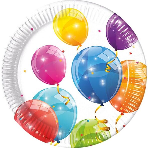 PROCOS Talerzyki papierowe Sparkling Balloons, 20 cm, 8 szt.