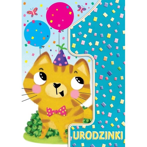 Karnet A5 Urodziny roczek - Kotek