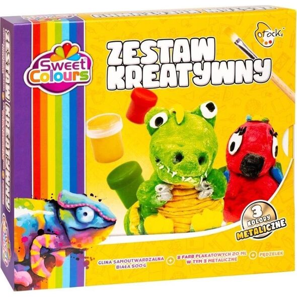 Zestaw kreatywny 8 farb + pędzelek + glina