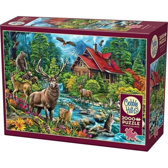 Puzzle 2000 Leśna chatka z czerwonym dachem G3
