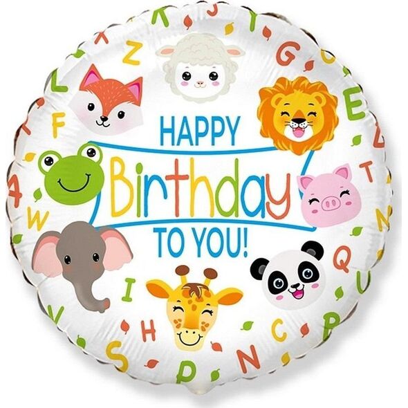 Balon foliowy Happy Birthday zwierzątka 48cm