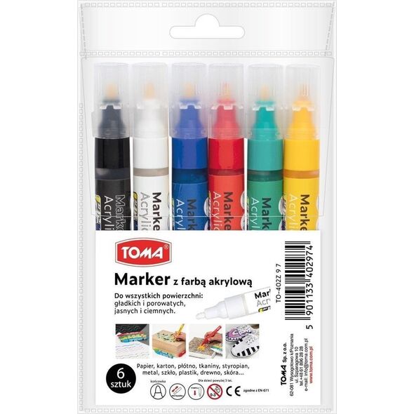 Marker akrylowy okrągła końcówka 2,5mm 6kol