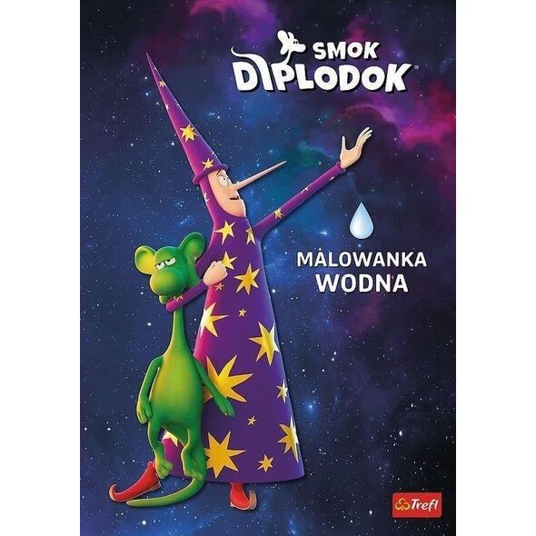 Smok Diplodok. Kolorowanka z naklejkami