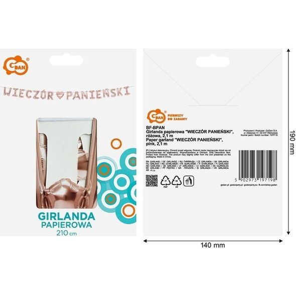 Girlanda papierowa Wieczór panieński różowa 1,8m