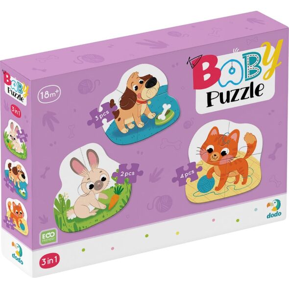 Puzzle 3w1 2-3-4 Elementy "Zwierzaki" Trzy Układanki Zwierzęta Domowe