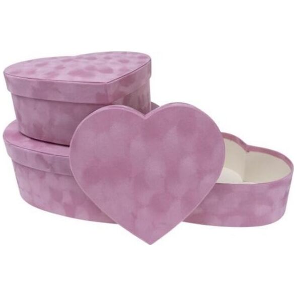 Pudełko Flower Box 3szt welur serce róż ROZETTE