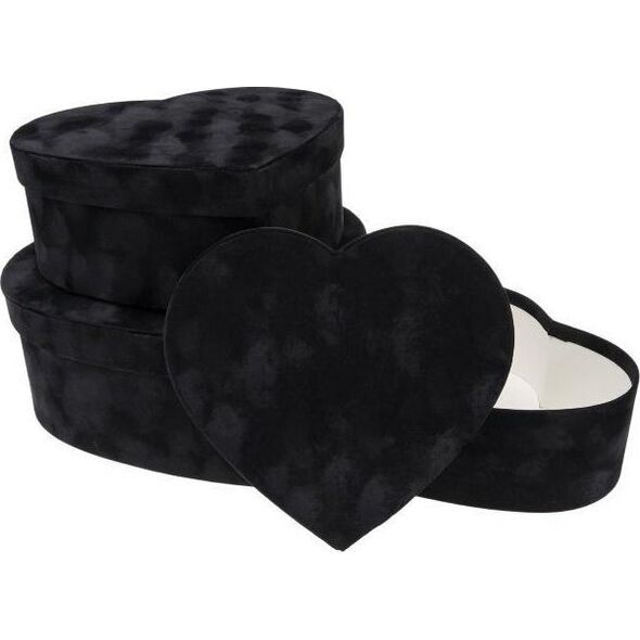 Pudełko Flower Box 3szt welur serce czarne ROZETTE