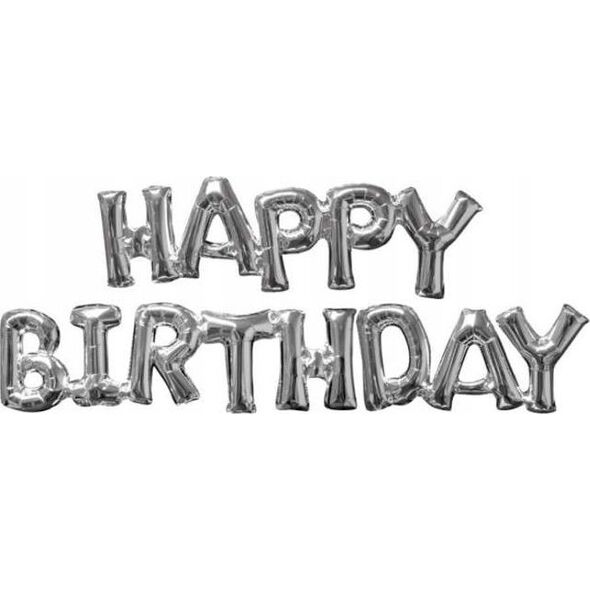 Balon foliowy Happy Birthday srebrny