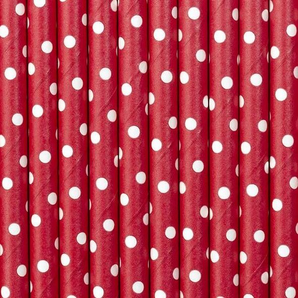Party Deco Słomki papierowe do picia w kropki, czerwone, 19,5cm, 10 szt. uniwersalny