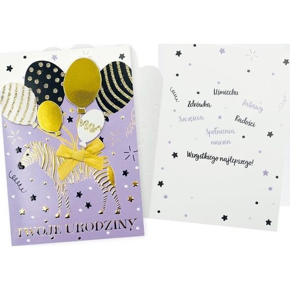 KUKARTKA Karnet B6 Urodziny zebra, balony
