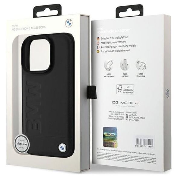 BMW BMW BMHMP16LSLLBK iPhone 16 Pro 6.3" czarny/black hardcase Leather Hot Stamp MagSafe
