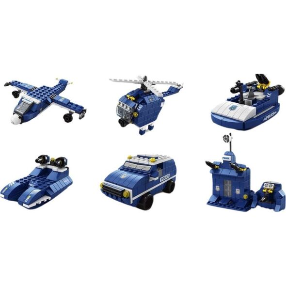 LeanToys Helikopter Śmigłowiec Policyjny Klocki Konstrukcyjne 6w1 Niebieski 1000ele.