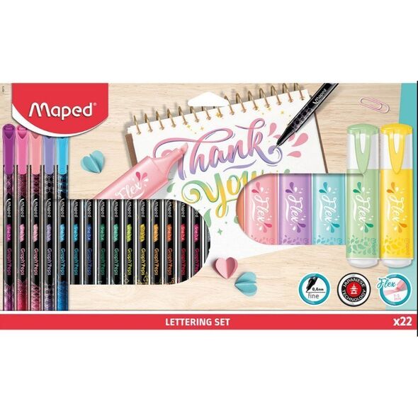 Maped Zestaw do letteringu zakreślacze cienkopisy 22 elementy Maped