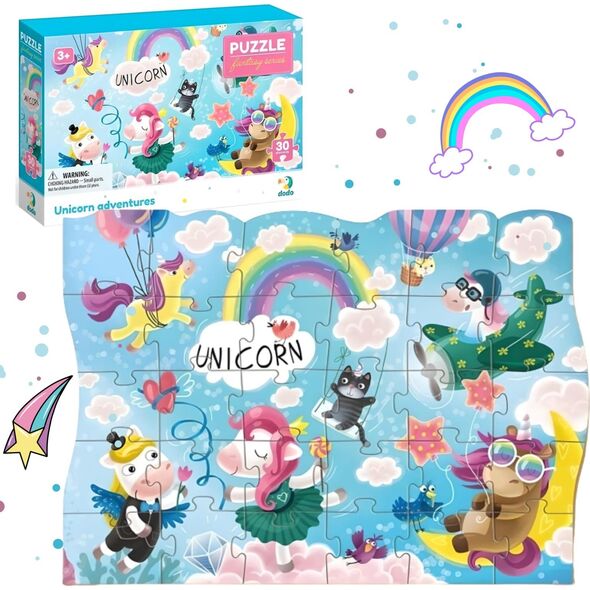 Dodo PUZZLE PRZYGODA JEDNOROŻCA 30 ELEMENTÓW KOLOROWA UKŁADANKA DLA NAJMŁODSZYCH