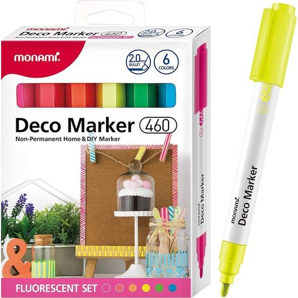 Monami Markery Akrylowe Dekoracyjne Deco Marker B 460 6 Kolorów Fluorescent Monami