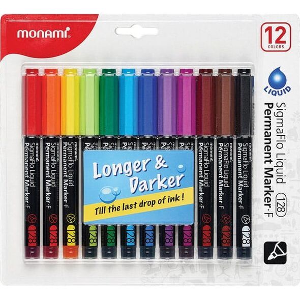 Monami Marker Permanentny Sigmaflo F 128 Zestaw 12 Kolorów Monami