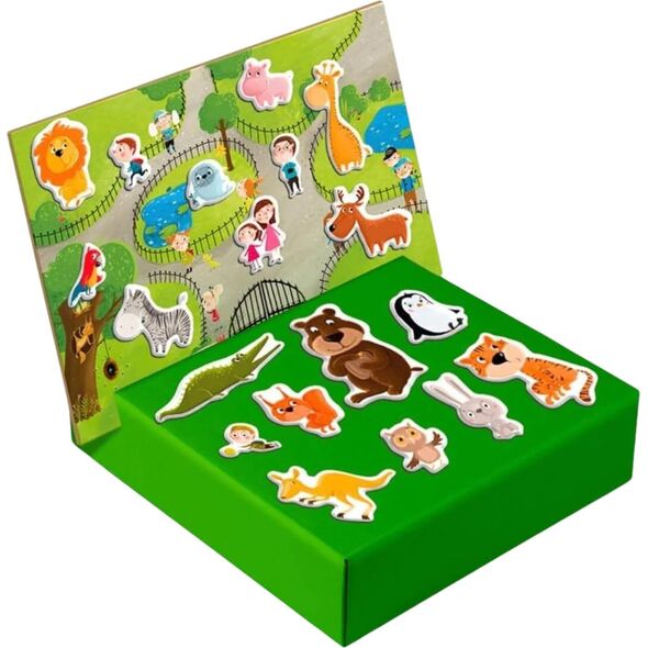 GRA MAGNETYCZNA "ZOO" MEGA ZESTAW Z TABLICĄ MAGNETYCZNĄ 35 MAGNESÓW