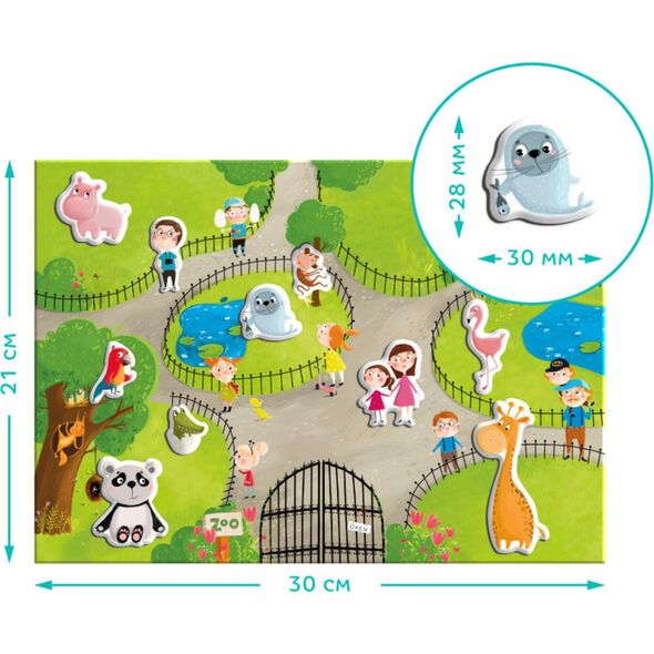 GRA MAGNETYCZNA "ZOO" MEGA ZESTAW Z TABLICĄ MAGNETYCZNĄ 35 MAGNESÓW