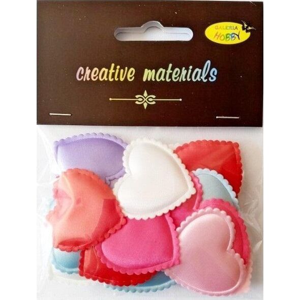 Aplikacje materiałowe serca 3,5cm 18 szt MIX