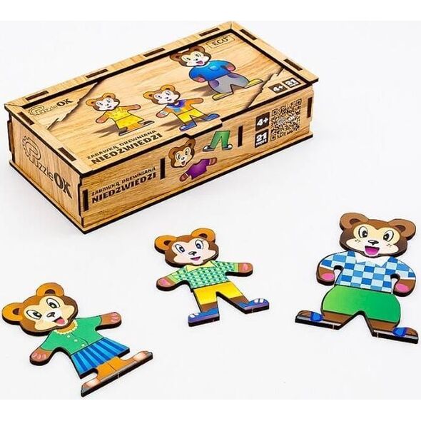 Drewniana Układanka Łamigłówka Puzzle Niedźwiedzie Elementy Klocki Kształty Puz-12141