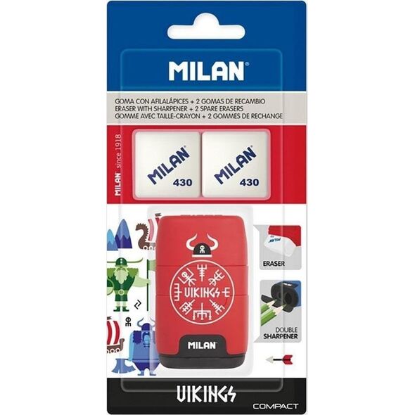 Temperówko-gumka Compact Vickings + 2 gumki MILAN