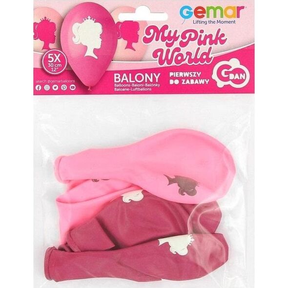 Balony Premium My Pink World w koronie 30cm 5szt