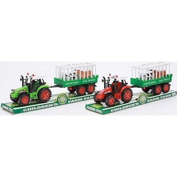 Traktor z przyczepą i zwierzętami
