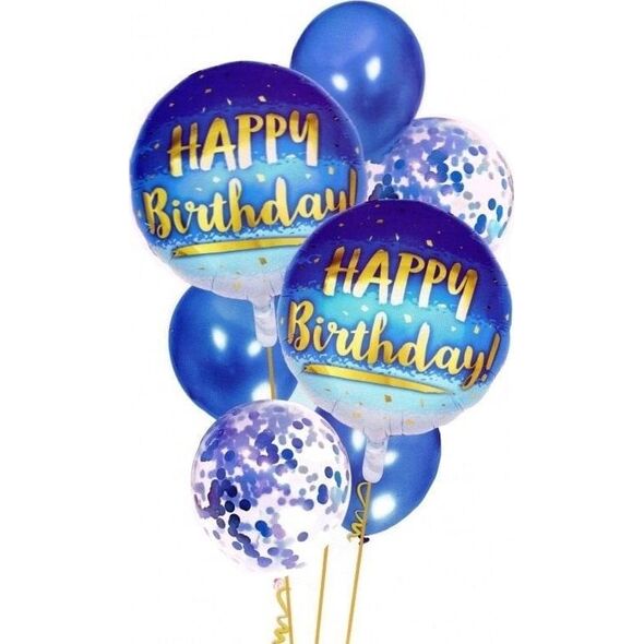Balony Happy Birthday niebieski 7szt