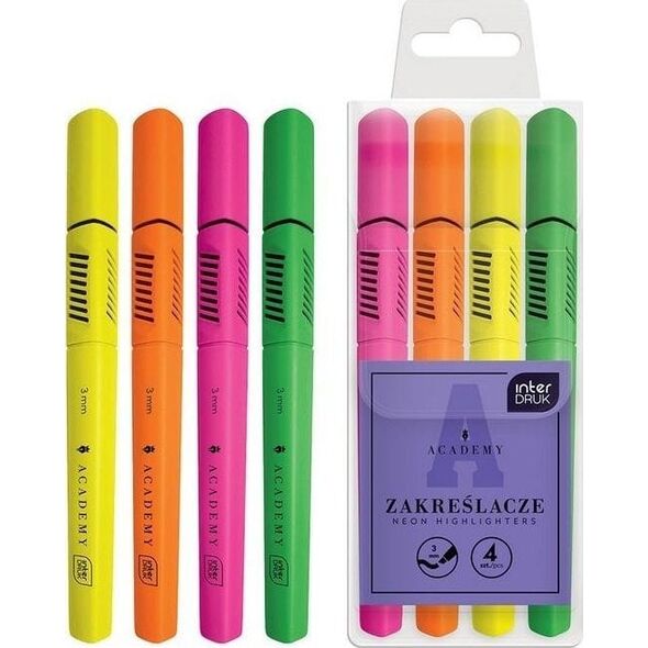 Zakreślacze neonowe 4 kolory Academy