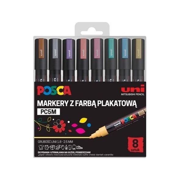 Markery plakatowe metliczne PC-5M 8 kolorów POSCA