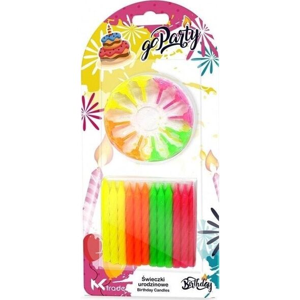 Świeczki urodzinowe neon spiralne 6,5cm 24szt