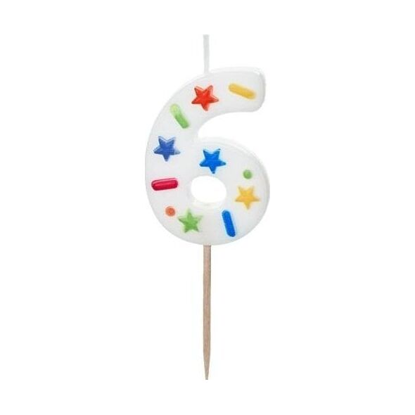 Świeczka urodzinowa 6 biała konfetti 5.5cm
