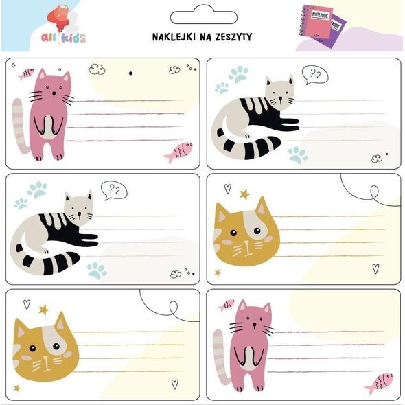 Naklejki na zeszyty Kotki 6 sztuk