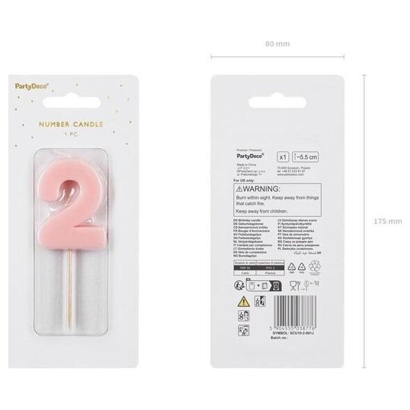 Świeczka 2 jasno różowa 5,5cm