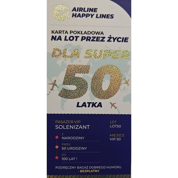 Karnet karta pokłądowa 50 urodziny męskie