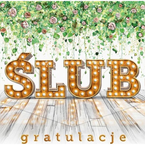 Karnet KW ślub Napis boho