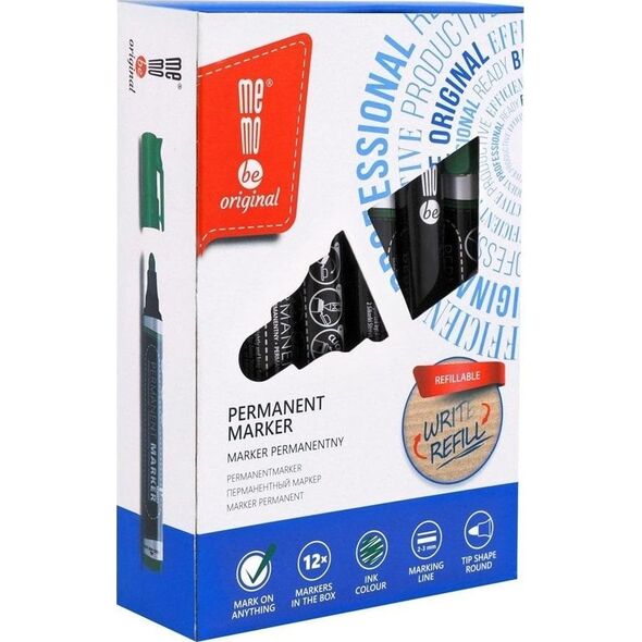 Marker permanentny zielony (12szt) MemoBe